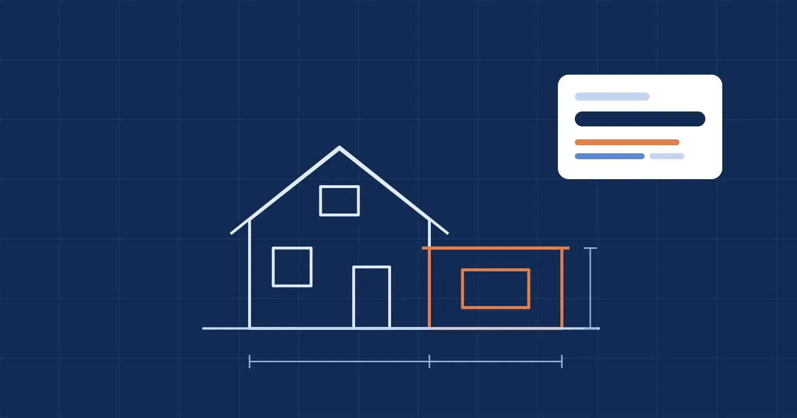 Dessin technique d'une maison avec une extension de plain-pied surlignée en orange